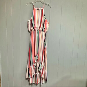 BAILEY BLUE Multicolor Striped Sleeveless High Low Dress with Ruffle Size XL